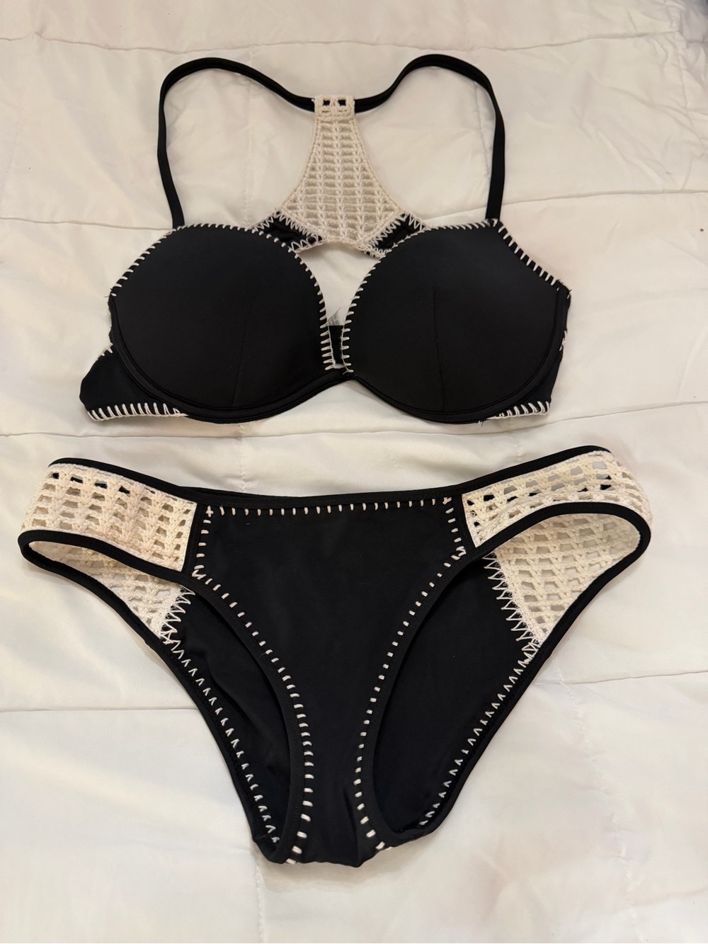 Black and Cream Crochet-Accent Women’s Bikini Set EUC!!! Worn once!!!